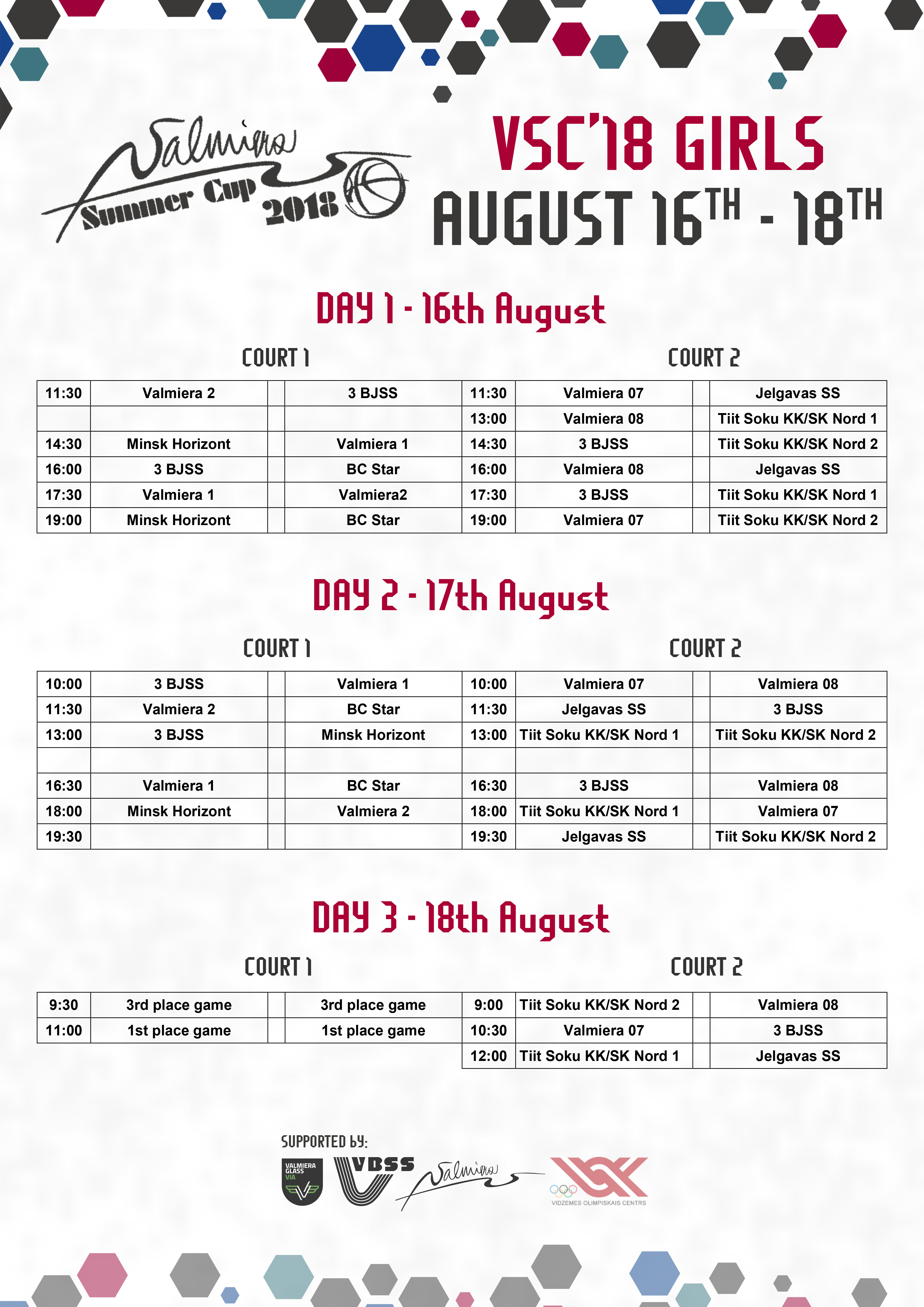 VSC'18 Girls - schedule